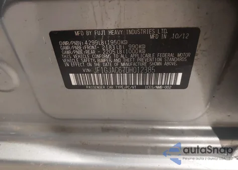 2013 Subaru Impreza 2.0I Premium from USA, damaged, VIN JF1GJAC67DH012385